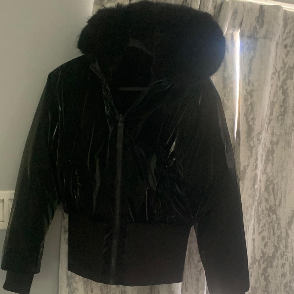 Victoria's Secret Black Quilted Bomber Jacket with Fur Hood